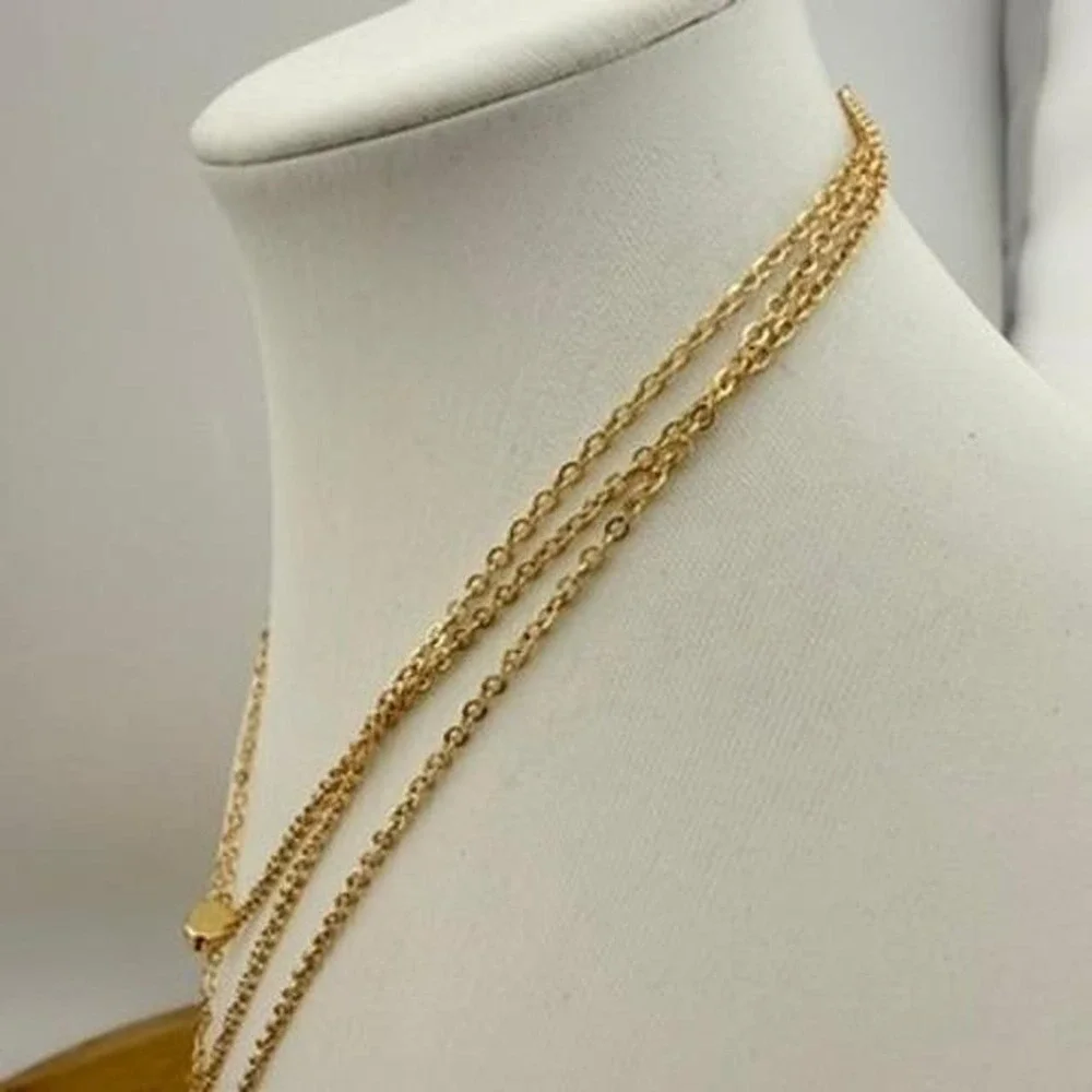 Gold Tone Layered Necklace Bar Pendant Y-Drop Lariat Minimalist Design